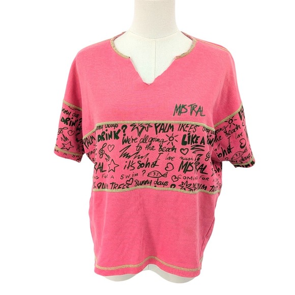Mistral Tops - Vintage 90s‎ Surfcore Graphic Tee Pink Mistral Cotton Top S